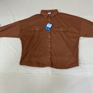Rust brown waffle-texture button-up shacket by Columbia